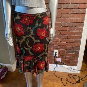 Brown Express Skirt with Red Flowers